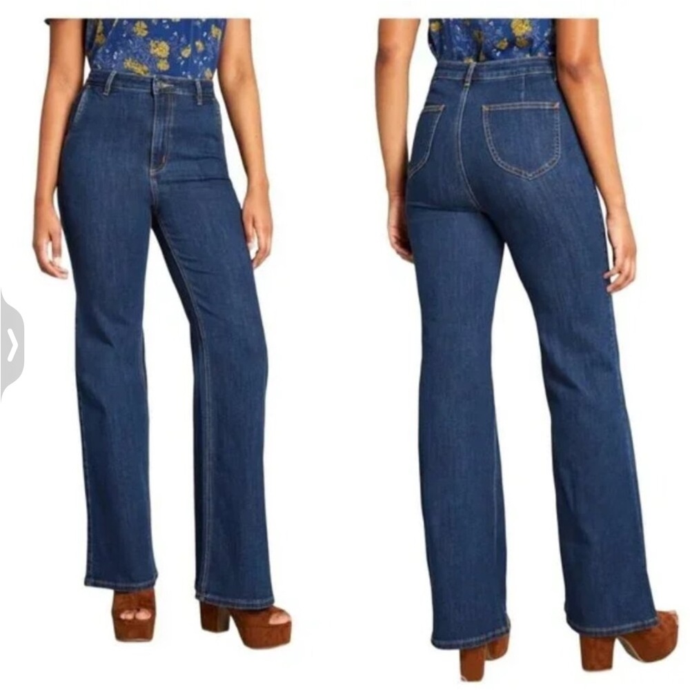 Modcloth The GRIER Wide-leg Jeans Women's Sz 10 Dark Wash Denim High-Rise pants